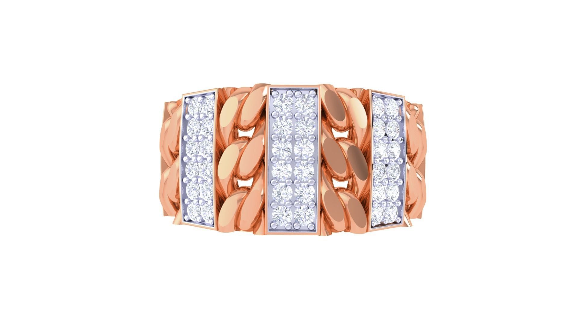 Cuban Chain Link Men Groom Gents Diamond Ring 3dm stl obj mtl 3D print model_6