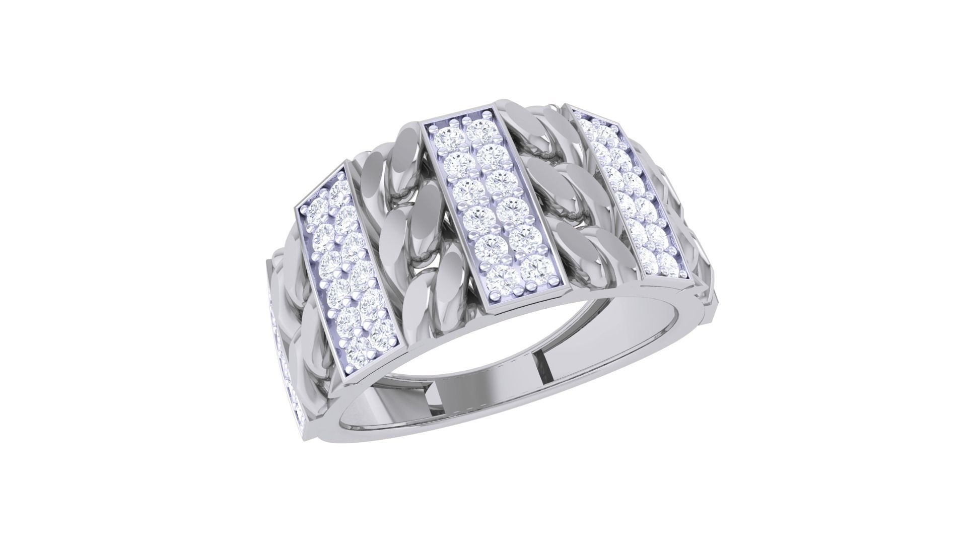 Cuban Chain Link Men Groom Gents Diamond Ring 3dm stl obj mtl 3D print model_1