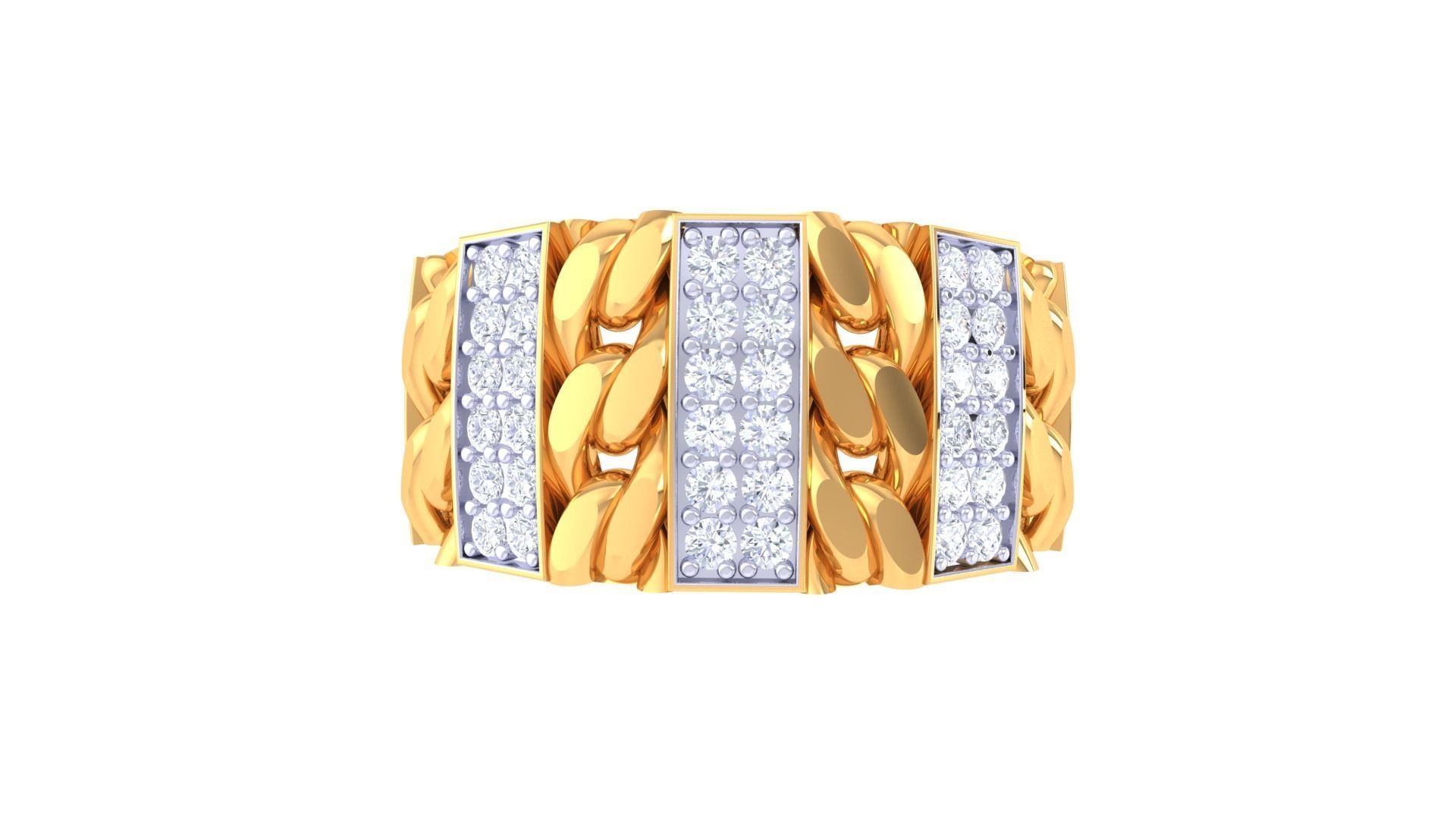 Cuban Chain Link Men Groom Gents Diamond Ring 3dm stl obj mtl 3D print model_7