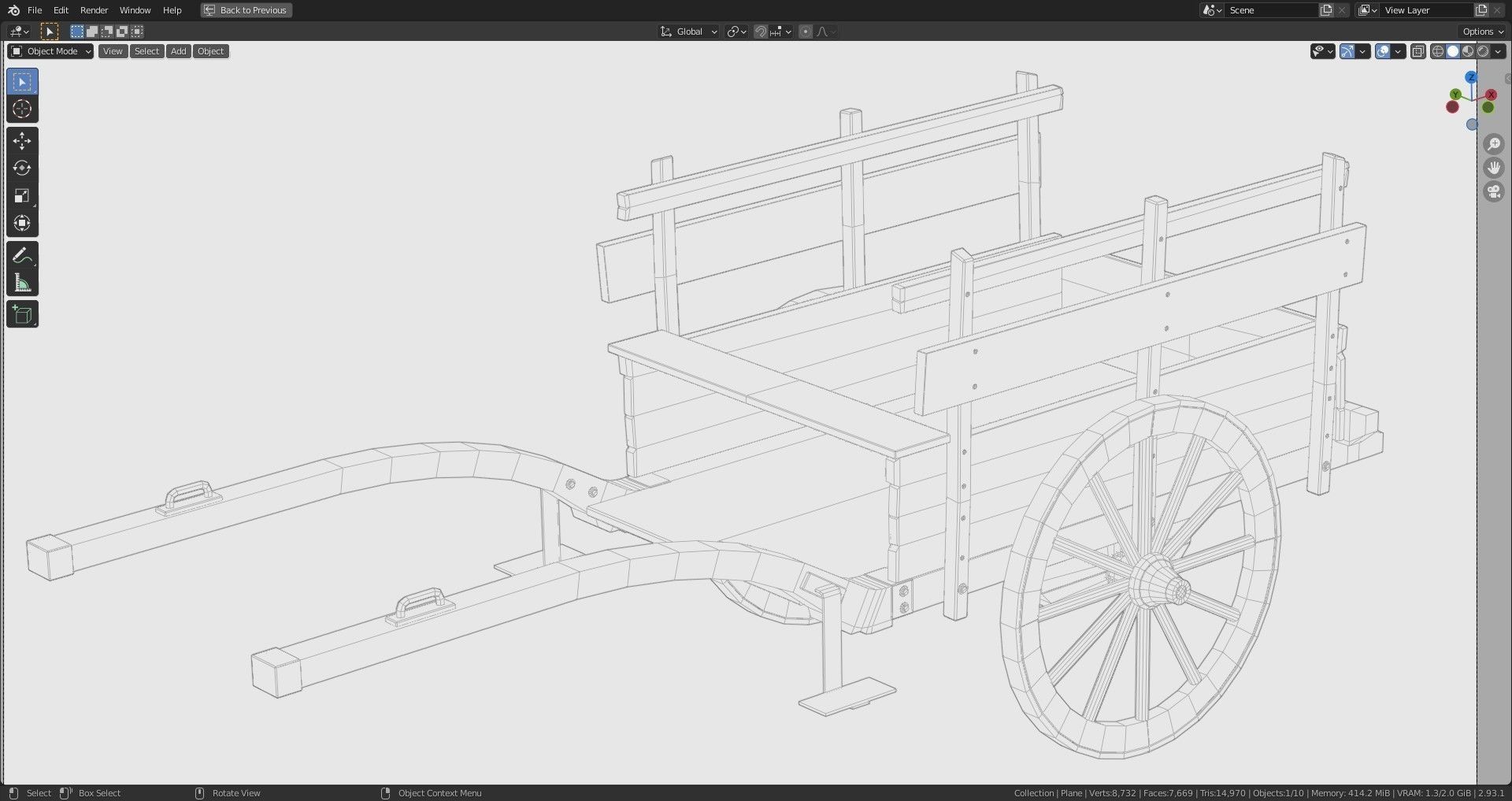 Medieval Wooden Cart Low-poly 3D model_11