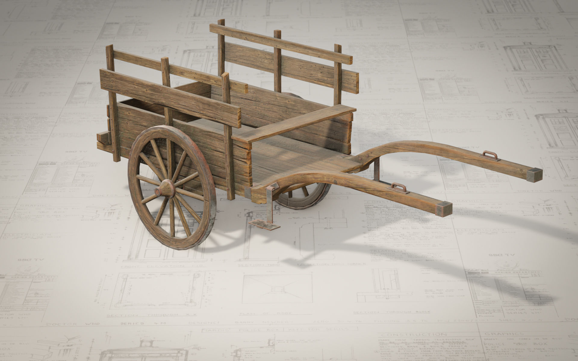 Medieval Wooden Cart Low-poly 3D model_5