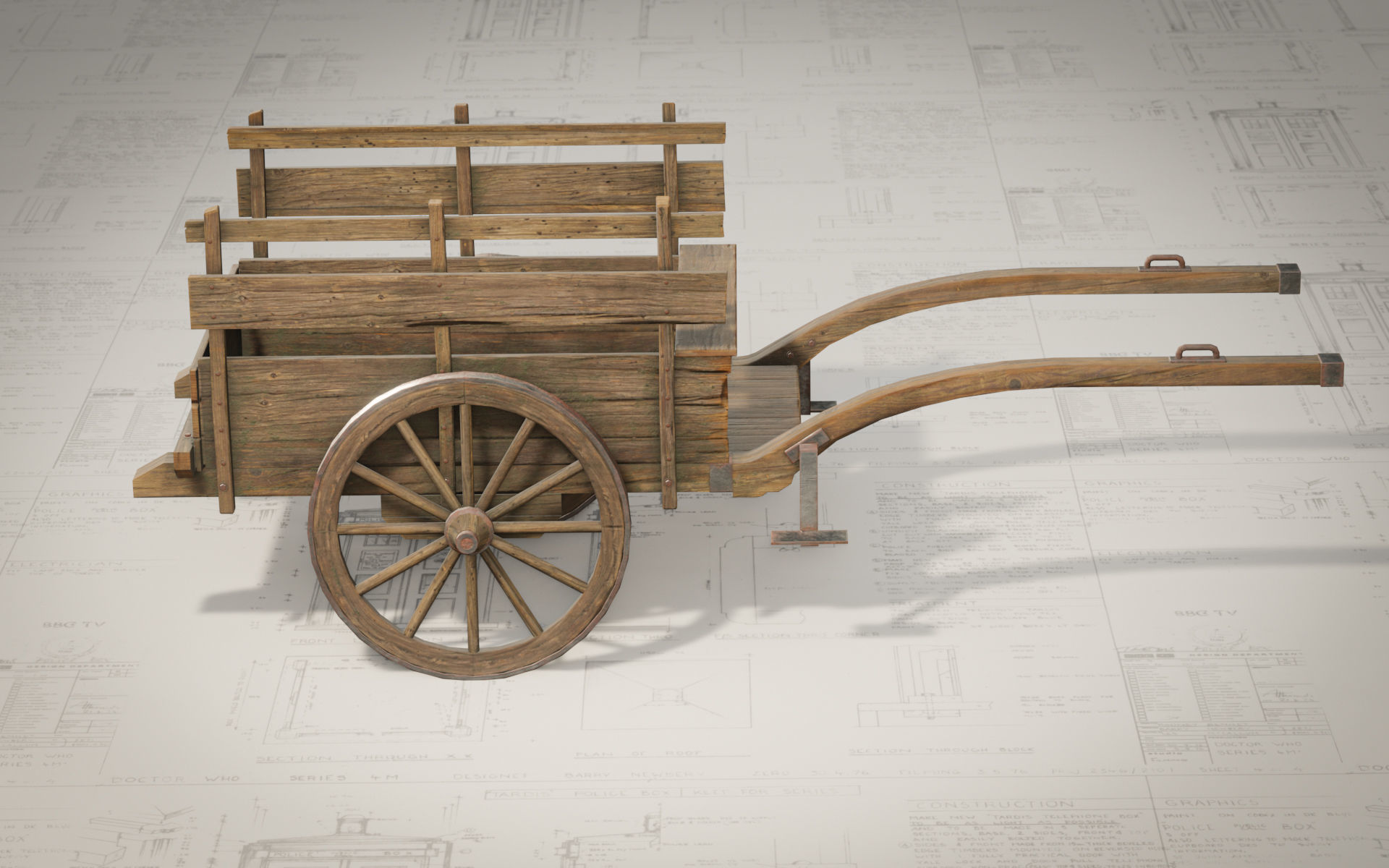 Medieval Wooden Cart Low-poly 3D model_6