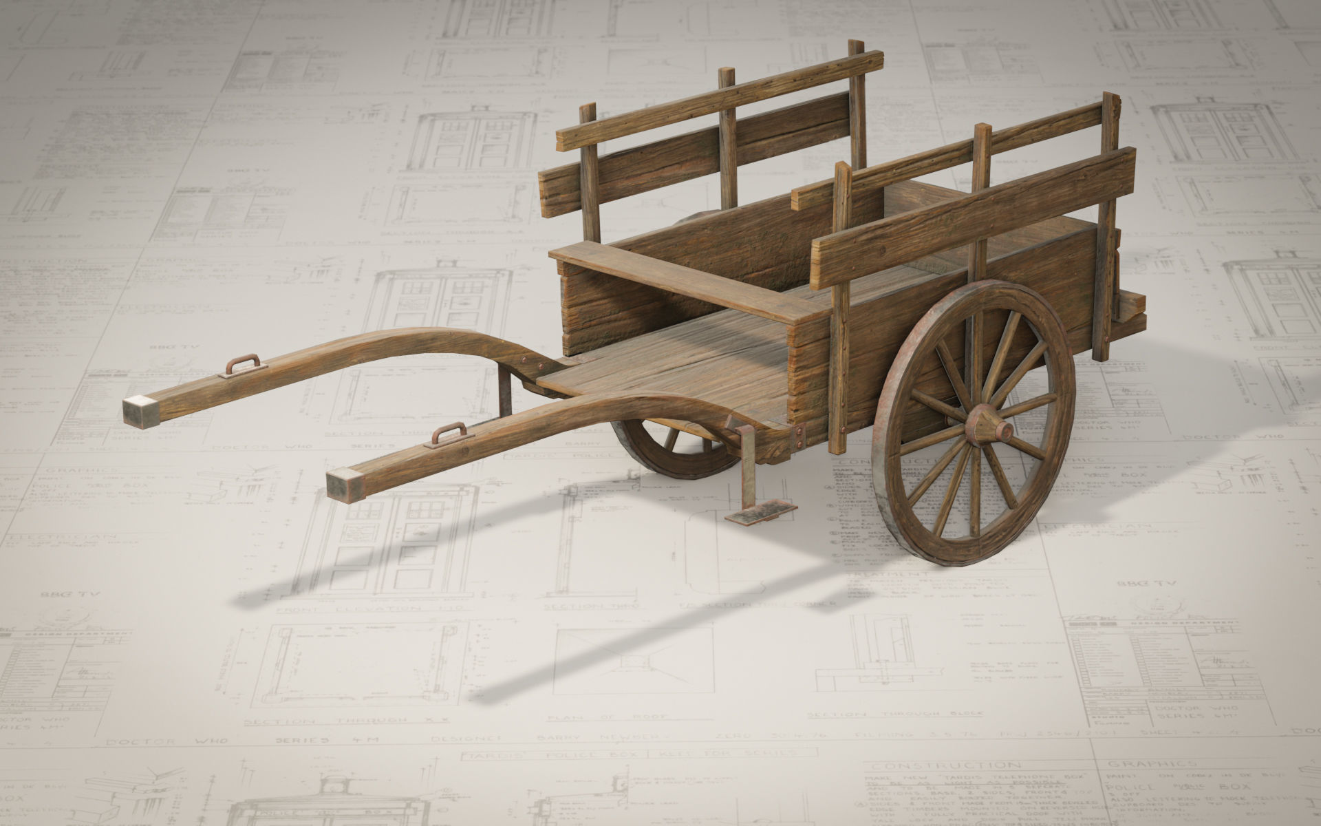 Medieval Wooden Cart Low-poly 3D model_3