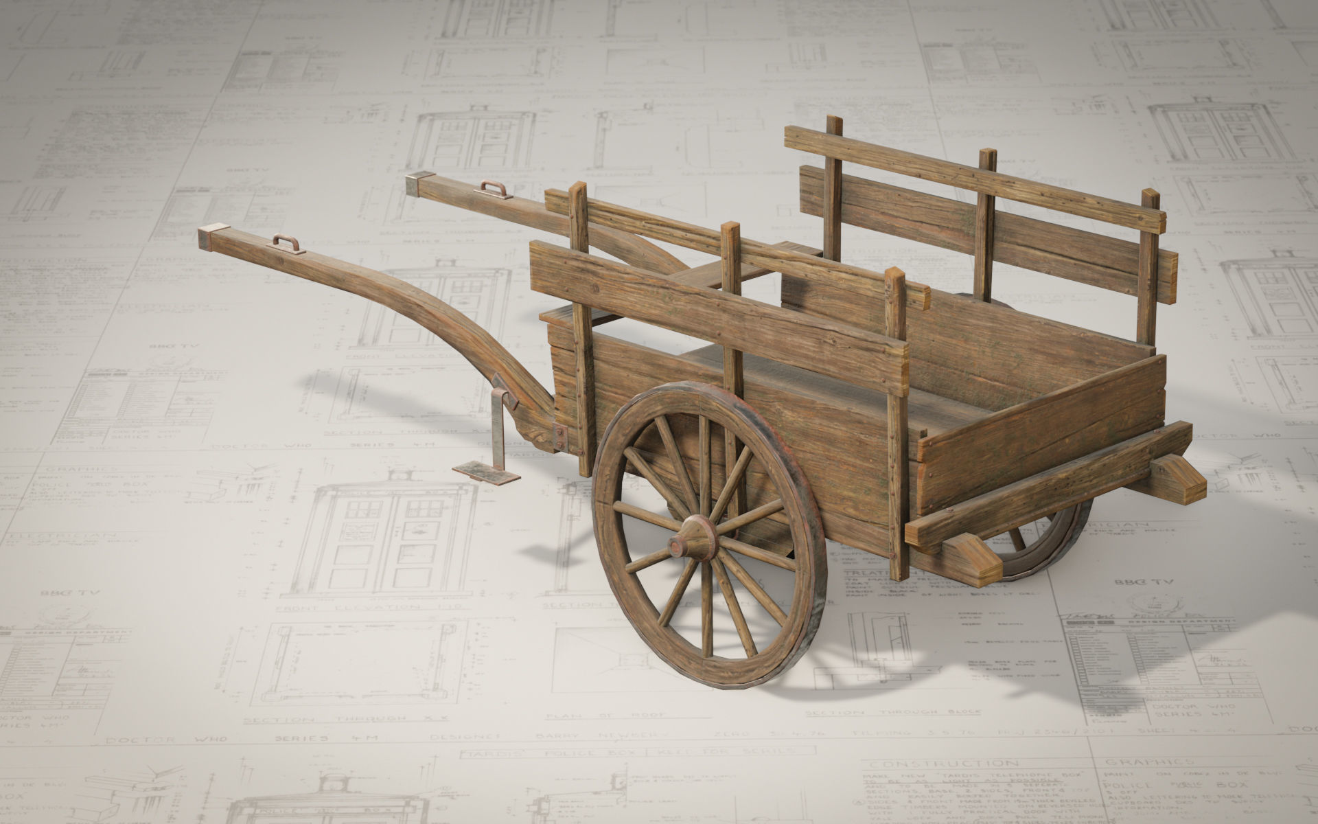 Medieval Wooden Cart Low-poly 3D model_9