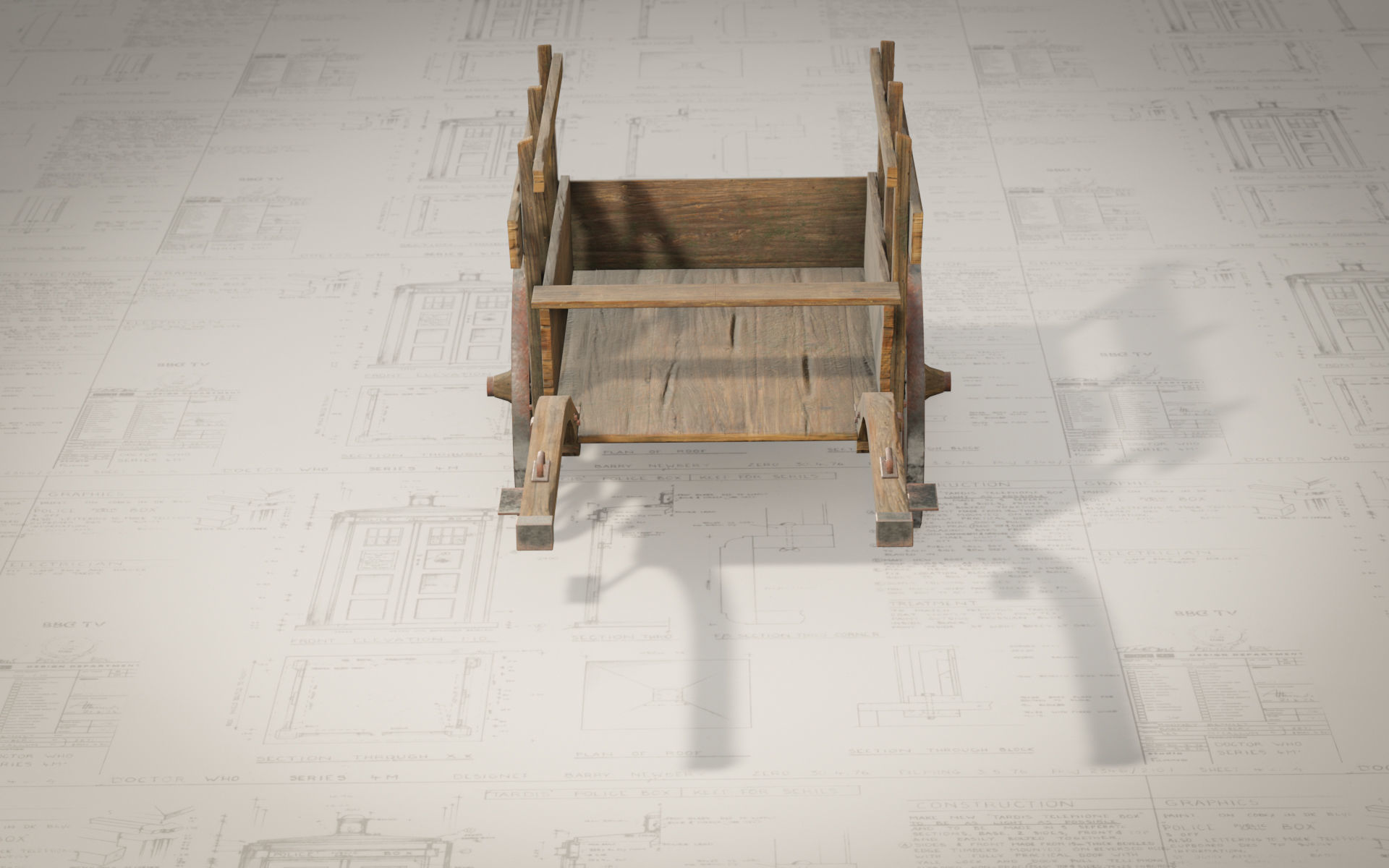 Medieval Wooden Cart Low-poly 3D model_4