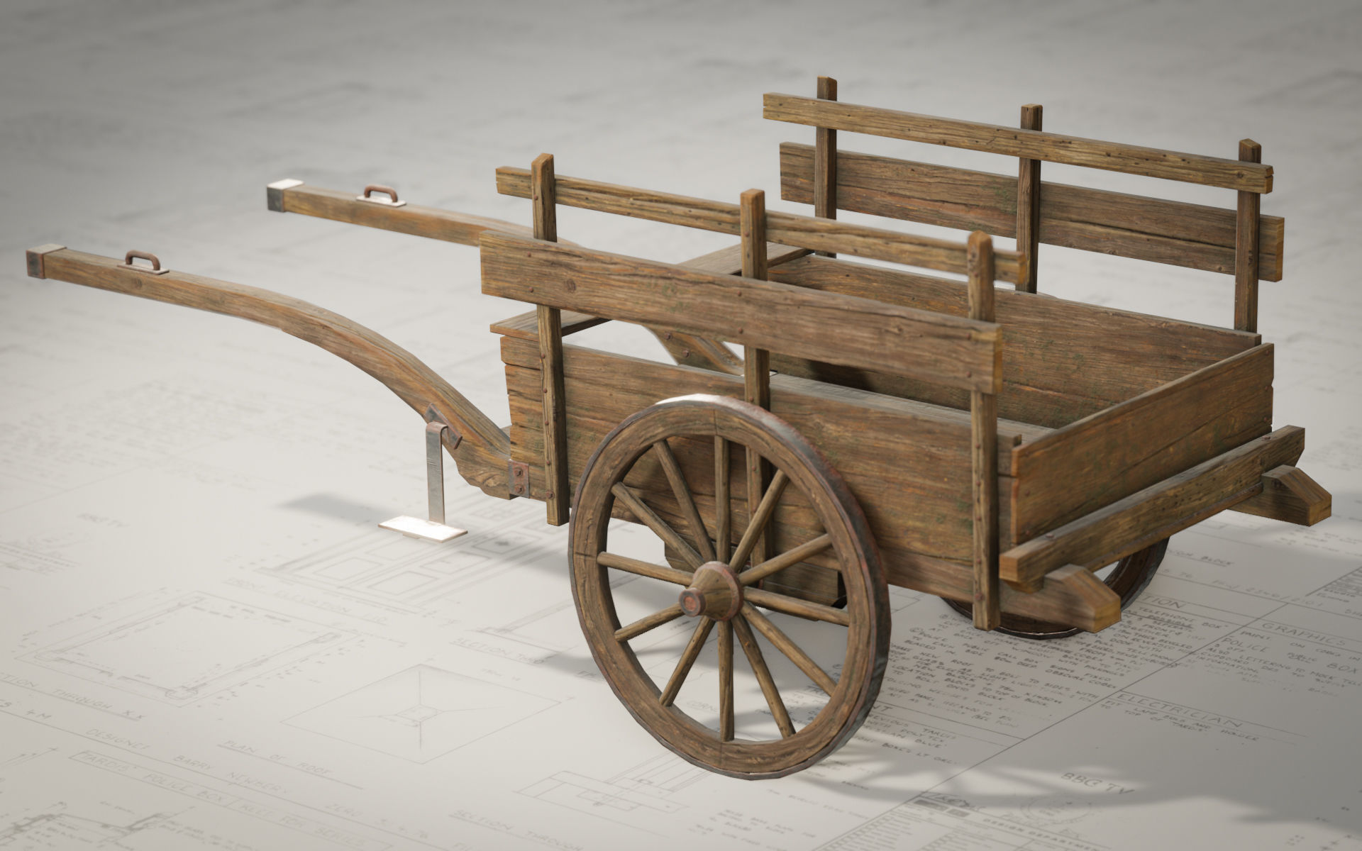Medieval Wooden Cart Low-poly 3D model_1