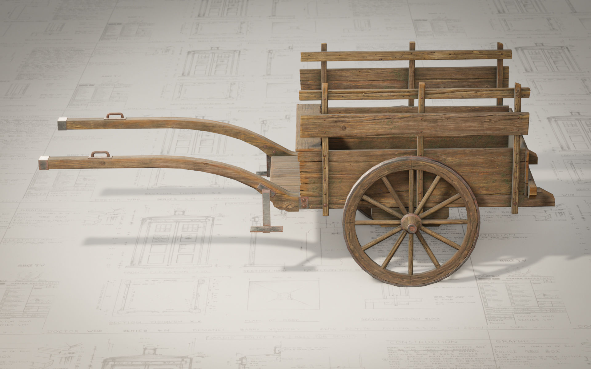 Medieval Wooden Cart Low-poly 3D model_2
