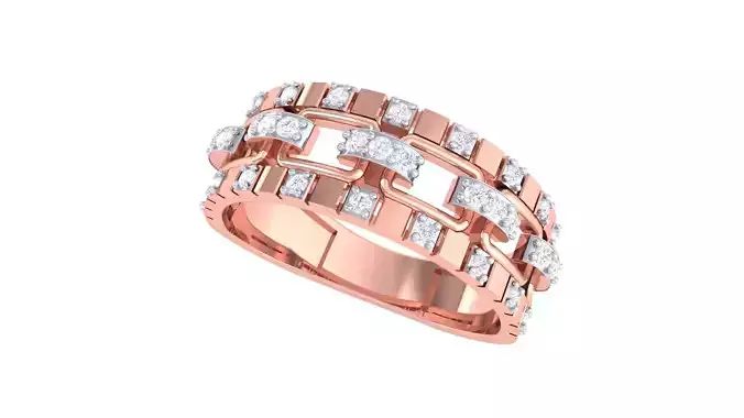 Chain Link Men Groom Gents Diamond Ring 3dm stl obj mtl 3mf glb 3D print model