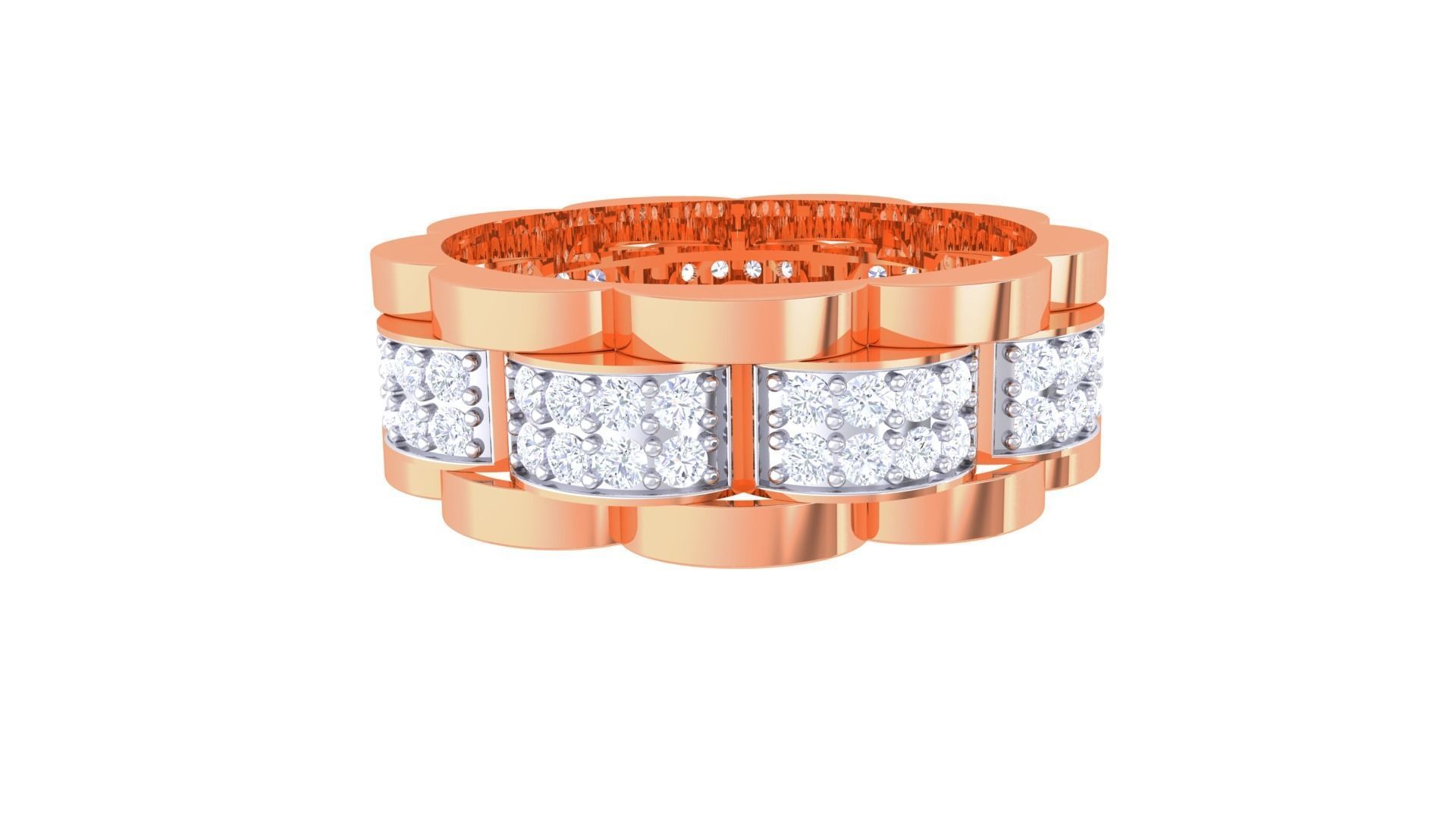 Chain Links Men Groom Gents Diamond Ring 3dm stl obj mtl 3mf glb 3D print model_7