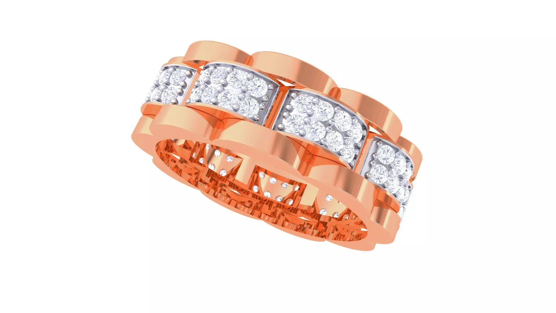 Chain Links Men Groom Gents Diamond Ring 3dm stl obj mtl 3mf glb 3D print model_0