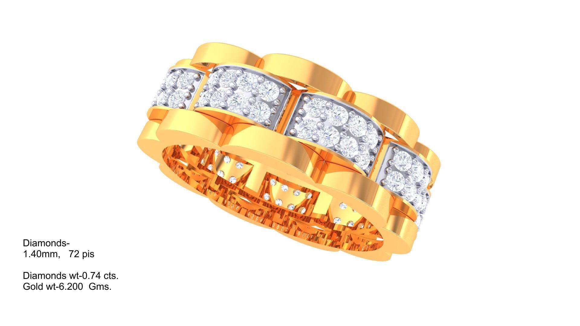 Chain Links Men Groom Gents Diamond Ring 3dm stl obj mtl 3mf glb 3D print model_4