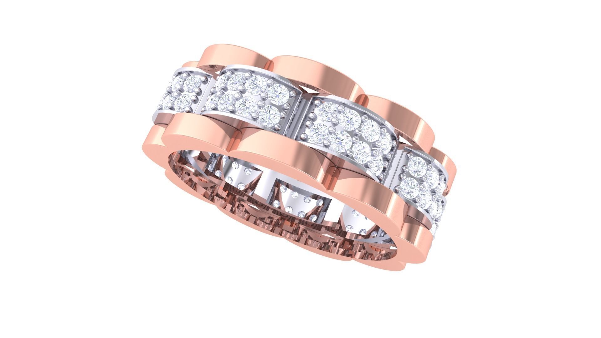 Chain Links Men Groom Gents Diamond Ring 3dm stl obj mtl 3mf glb 3D print model_3