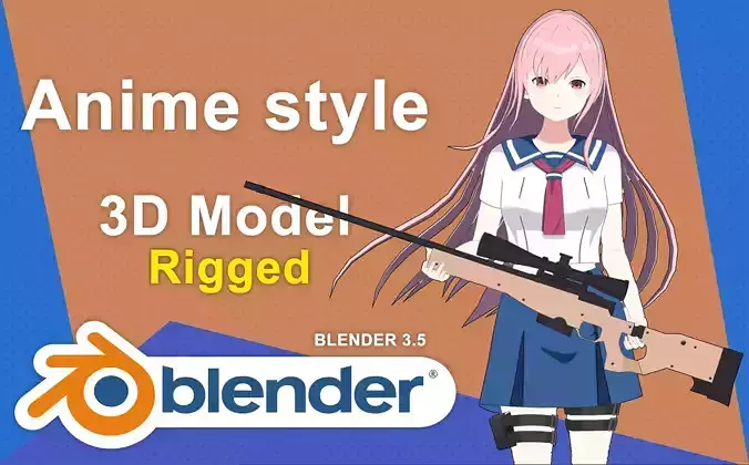 Stylized Anime Schoolgirl 3D Character - Low Poly Rigged Low-poly 3D model