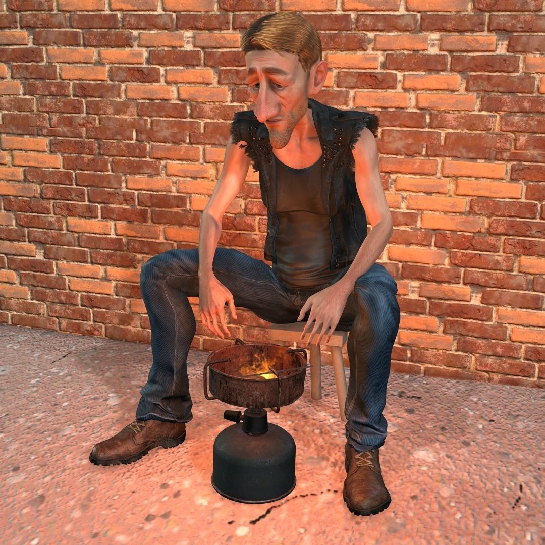 Addicted Man Rigged animated 2500 Free animation tutorial Low-poly 3D model_8