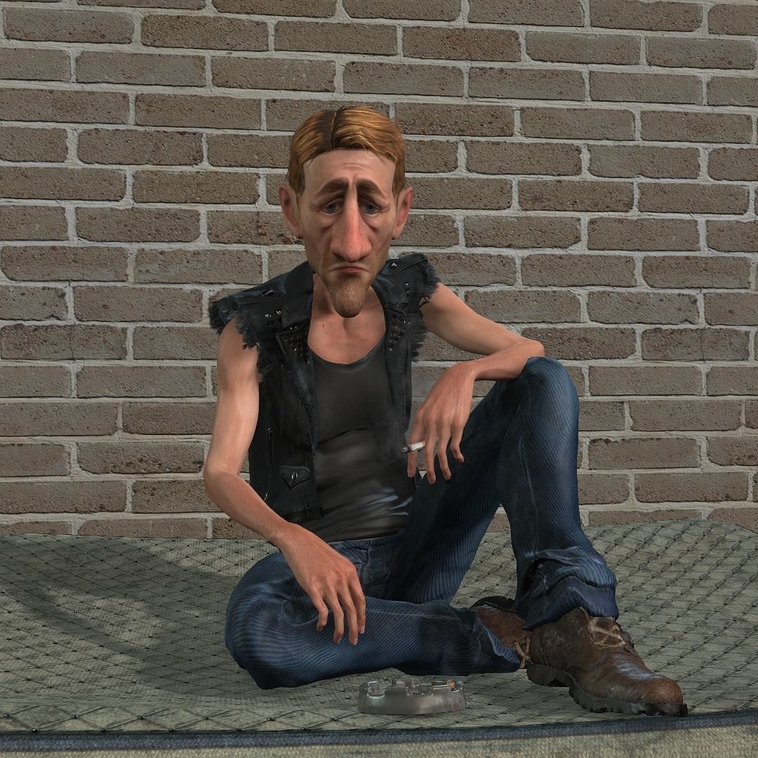 Addicted Man Rigged animated 2500 Free animation tutorial Low-poly 3D model_13