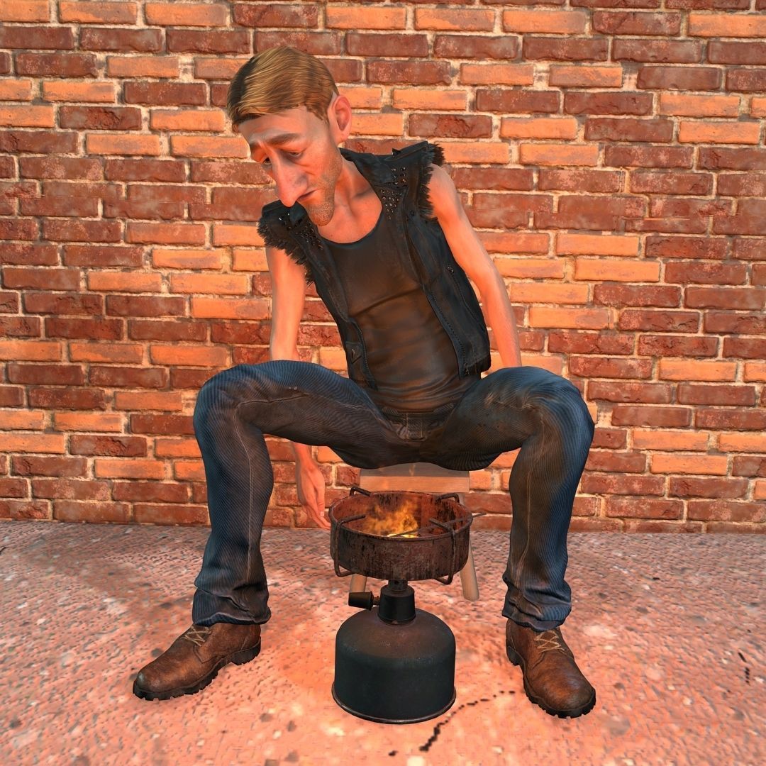 Addicted Man Rigged animated 2500 Free animation tutorial Low-poly 3D model_9