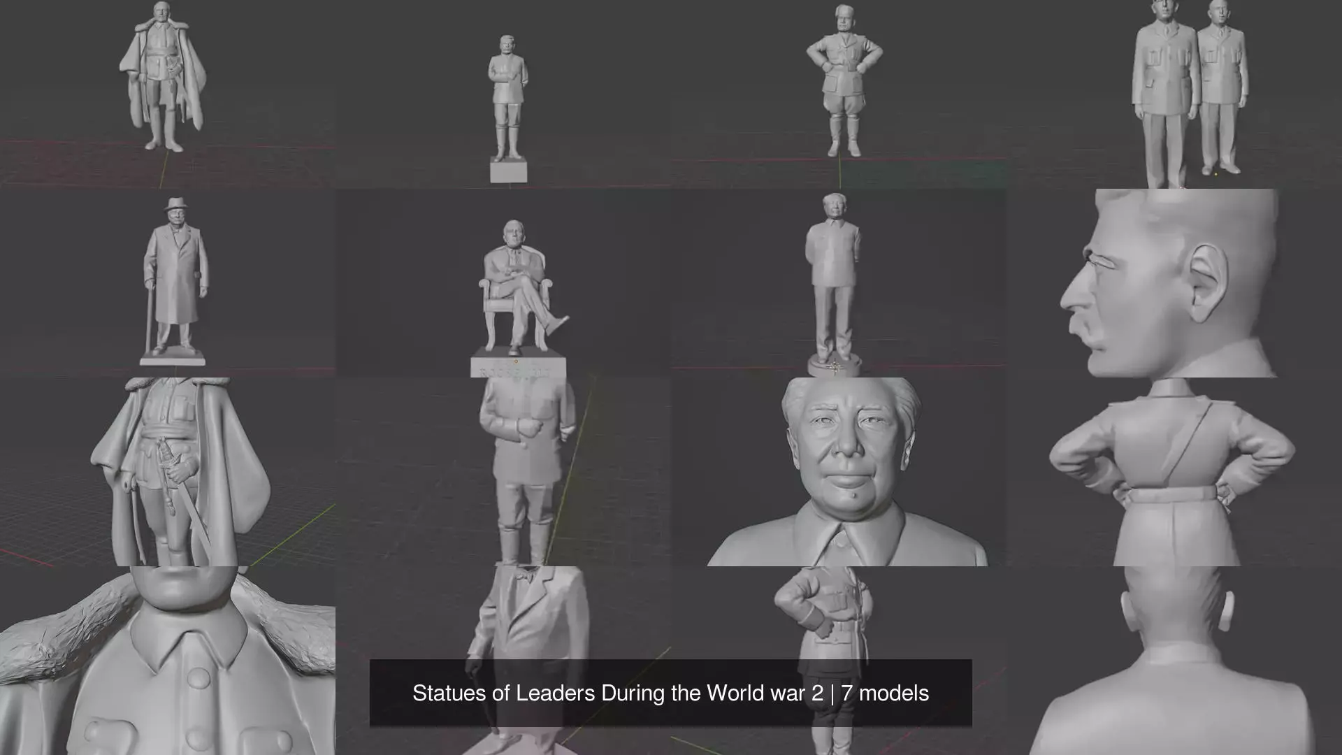 Statues of Leaders During the World war 2 3D Model Collection_1