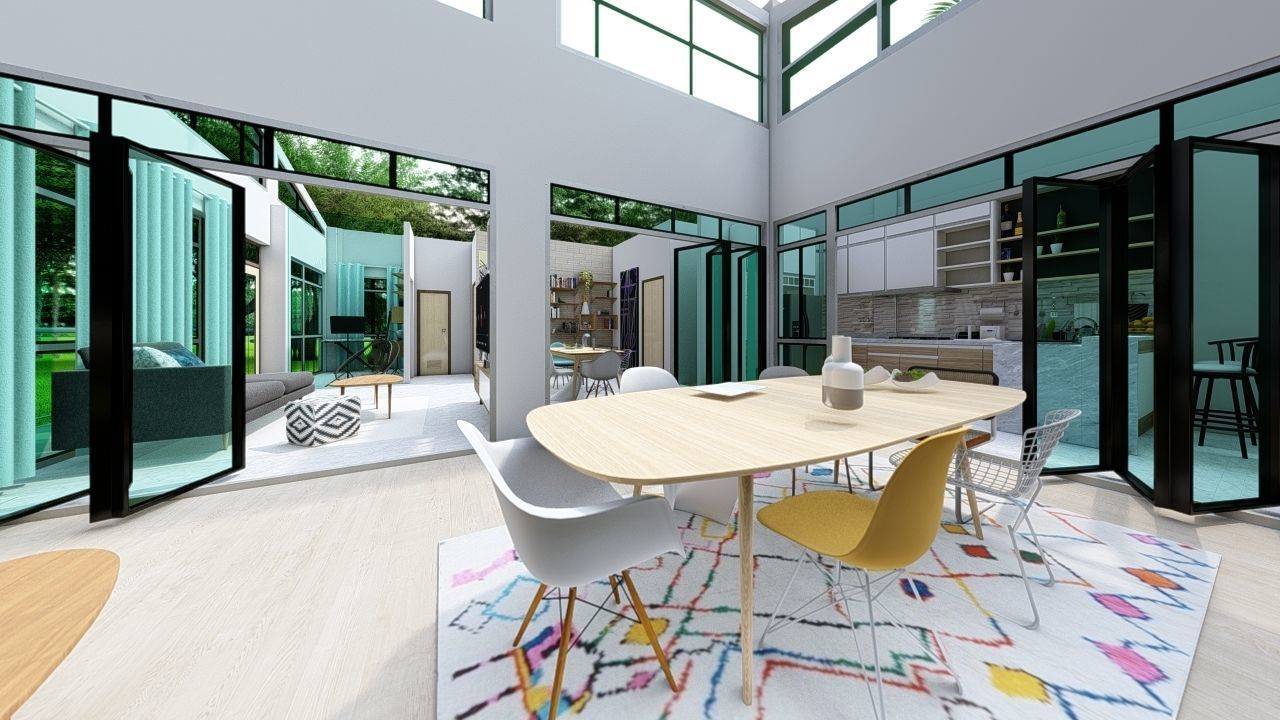 ONE STOREY RESIDENTIAL TWO BEDROOM VIEW DECK - INTERIOR LAYOUT 3D model_2