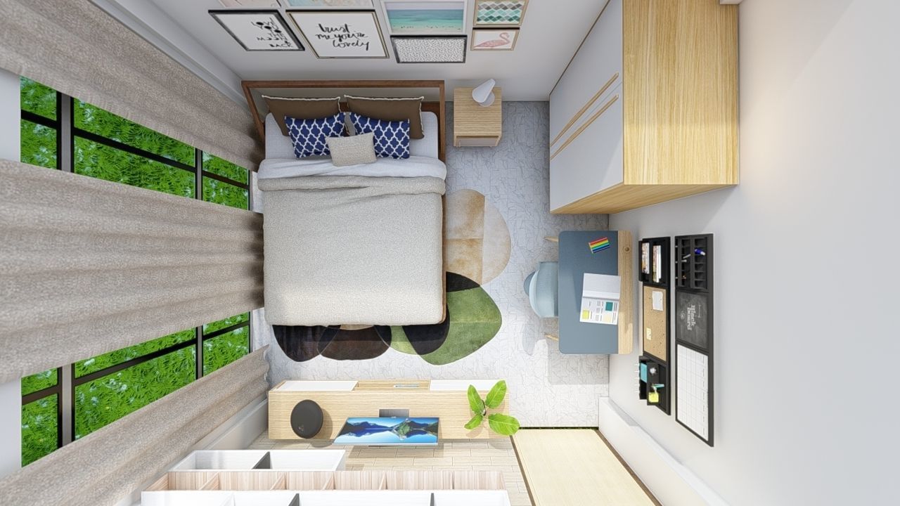 ONE STOREY RESIDENTIAL TWO BEDROOM VIEW DECK - INTERIOR LAYOUT 3D model_3