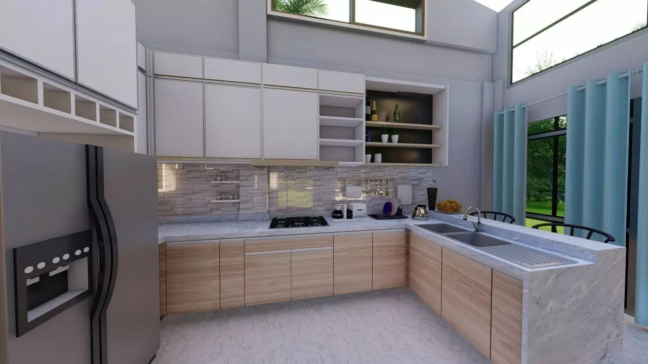 ONE STOREY RESIDENTIAL TWO BEDROOM VIEW DECK - INTERIOR LAYOUT 3D model_0