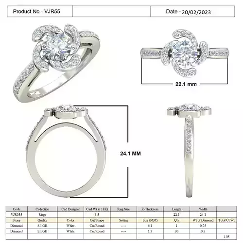 Diamond jewelry white gold ring -VJR55