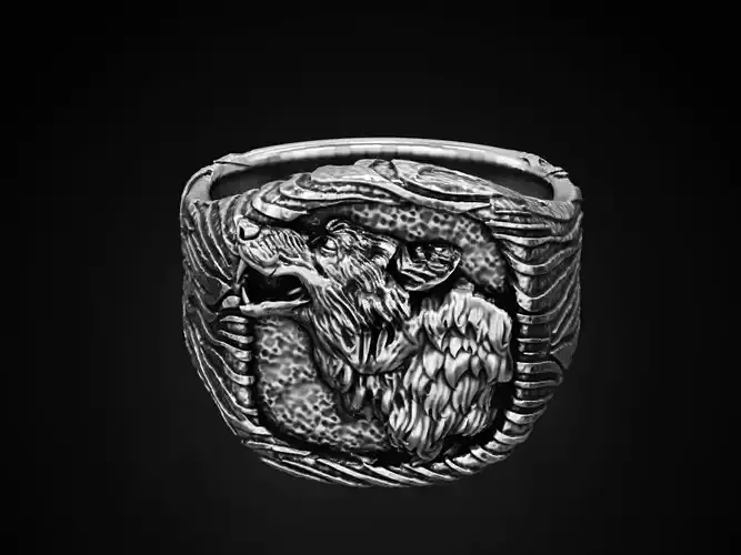 Wolf  ring  for men textured 
