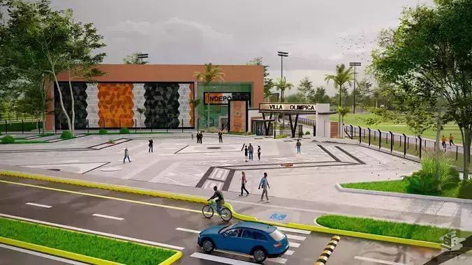sports village with a variety of sports venues Low-poly 3D model