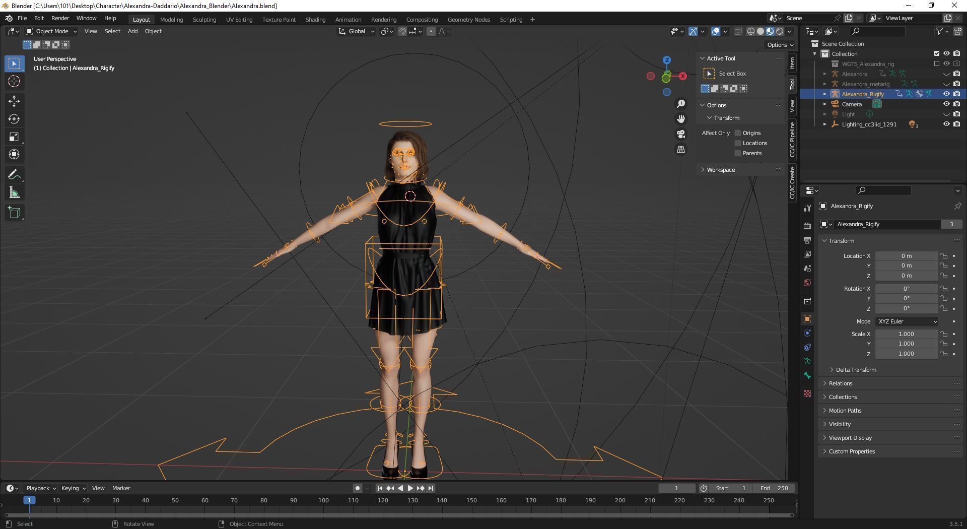 Alexandra Daddario Rigged Animated 2500 Free Animation Tutorial Low-poly 3D model_20