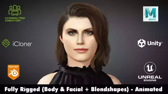 Alexandra Daddario Rigged Animated 2500 Free Animation Tutorial Low-poly 3D model