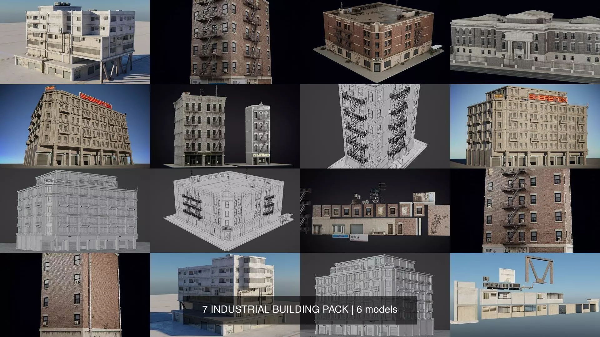 7 INDUSTRIAL BUILDING PACK 3D Model Collection_0