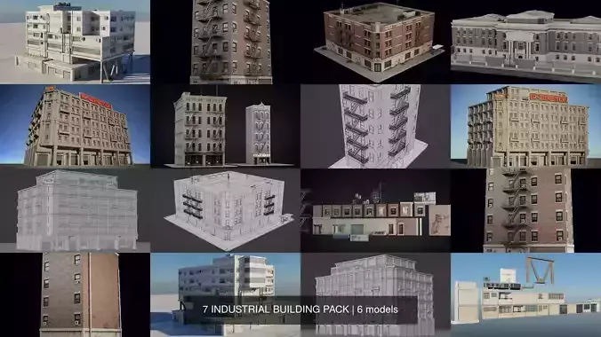 7 INDUSTRIAL BUILDING PACK 3D Model Collection