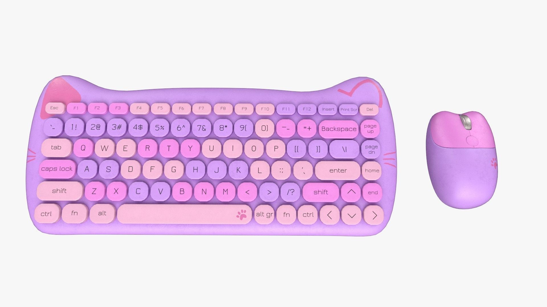 Wireless Keyboard Mouse Set Purple Tones Version 3D model_1