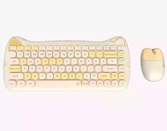 Wireless Keyboard Mouse Set Yellow Tones Version
