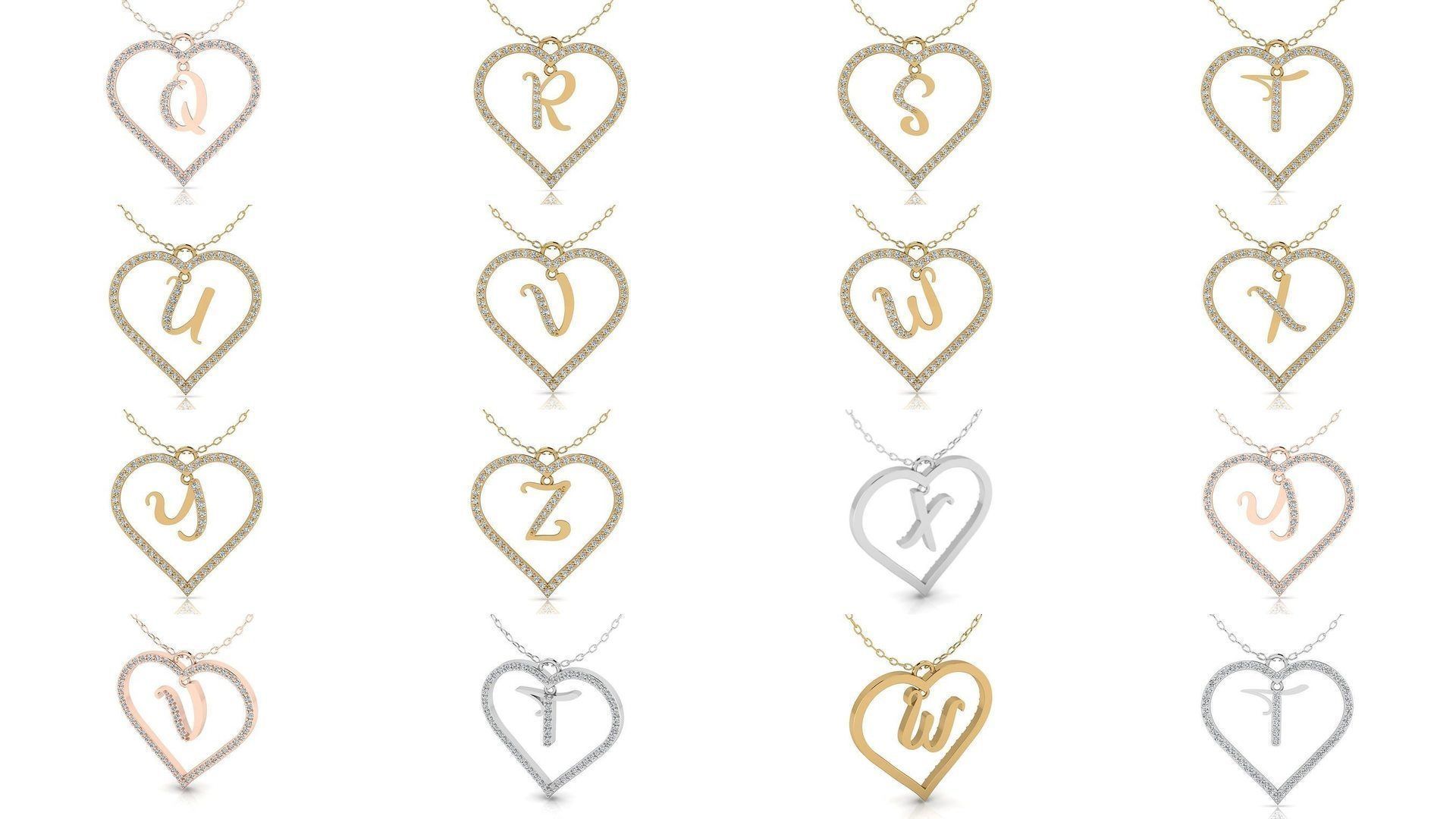 Alphabet Chicago Diamond Heart Pendant Collection of 26 models _2