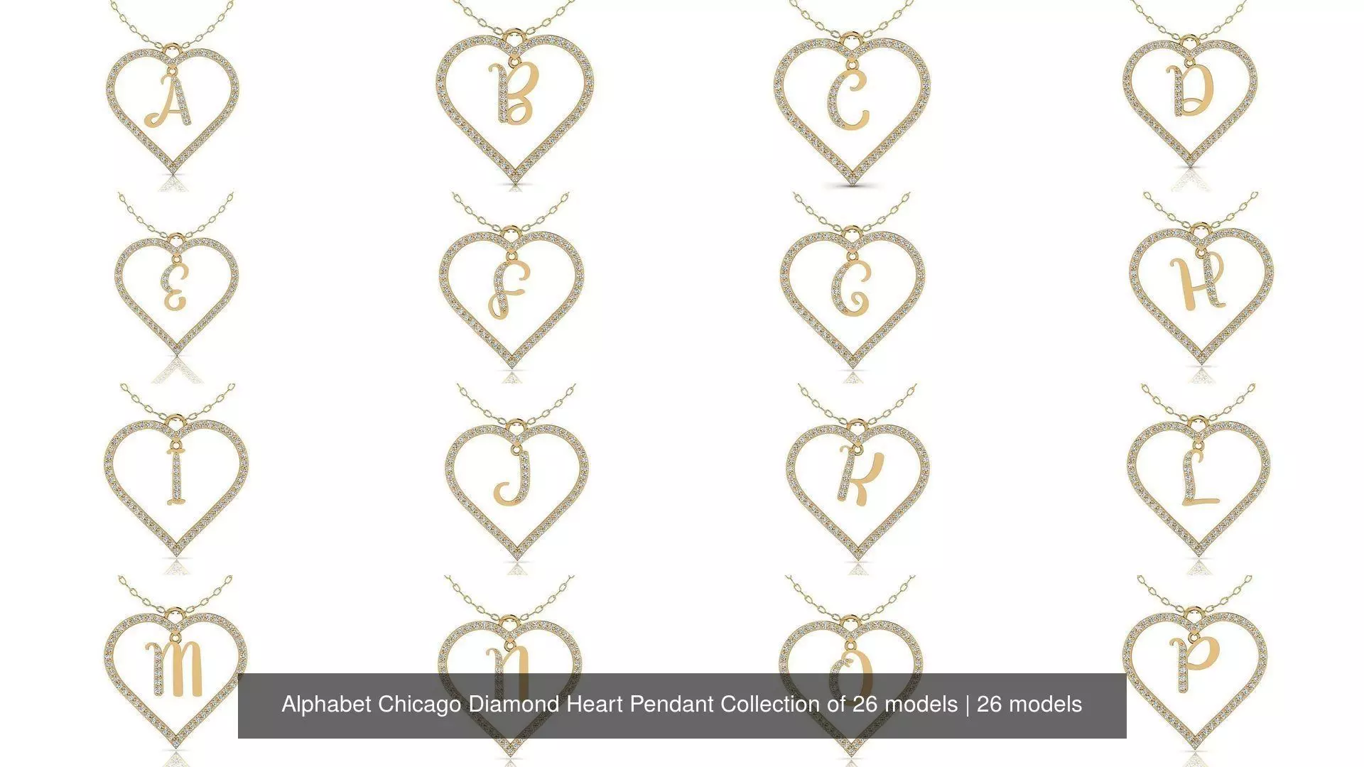Alphabet Chicago Diamond Heart Pendant Collection of 26 models _0