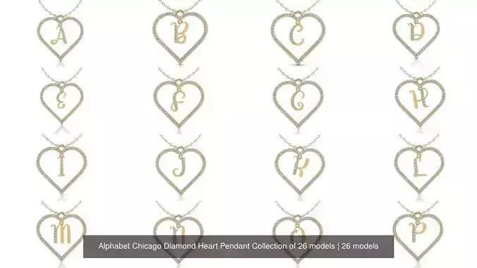 Alphabet Chicago Diamond Heart Pendant Collection of 26 models