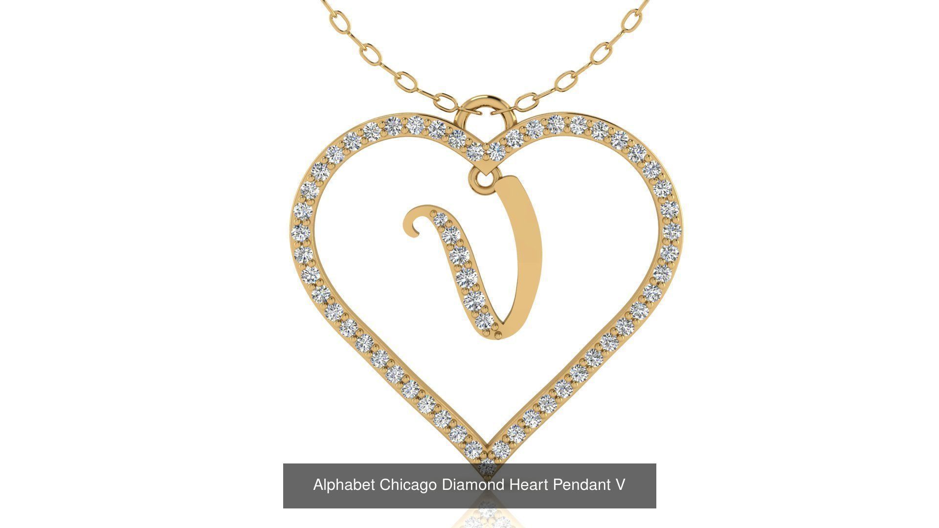 Alphabet Chicago Diamond Heart Pendant Collection of 26 models _25