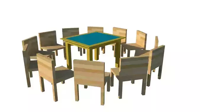 rectangular table and chair 3D model