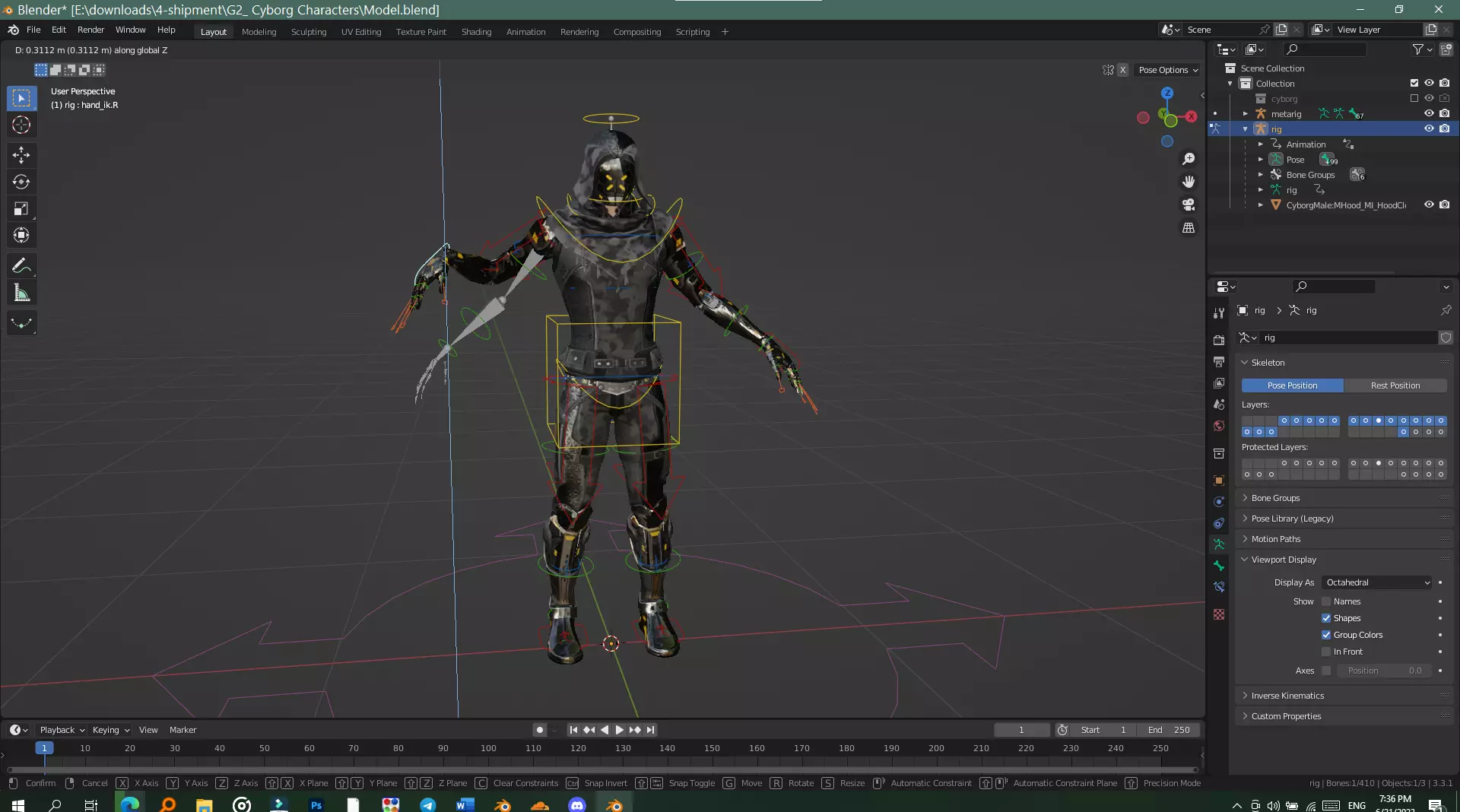 Fully rigged low poly cyborg Low-poly 3D model_0