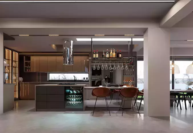 Villa kitchen and living room