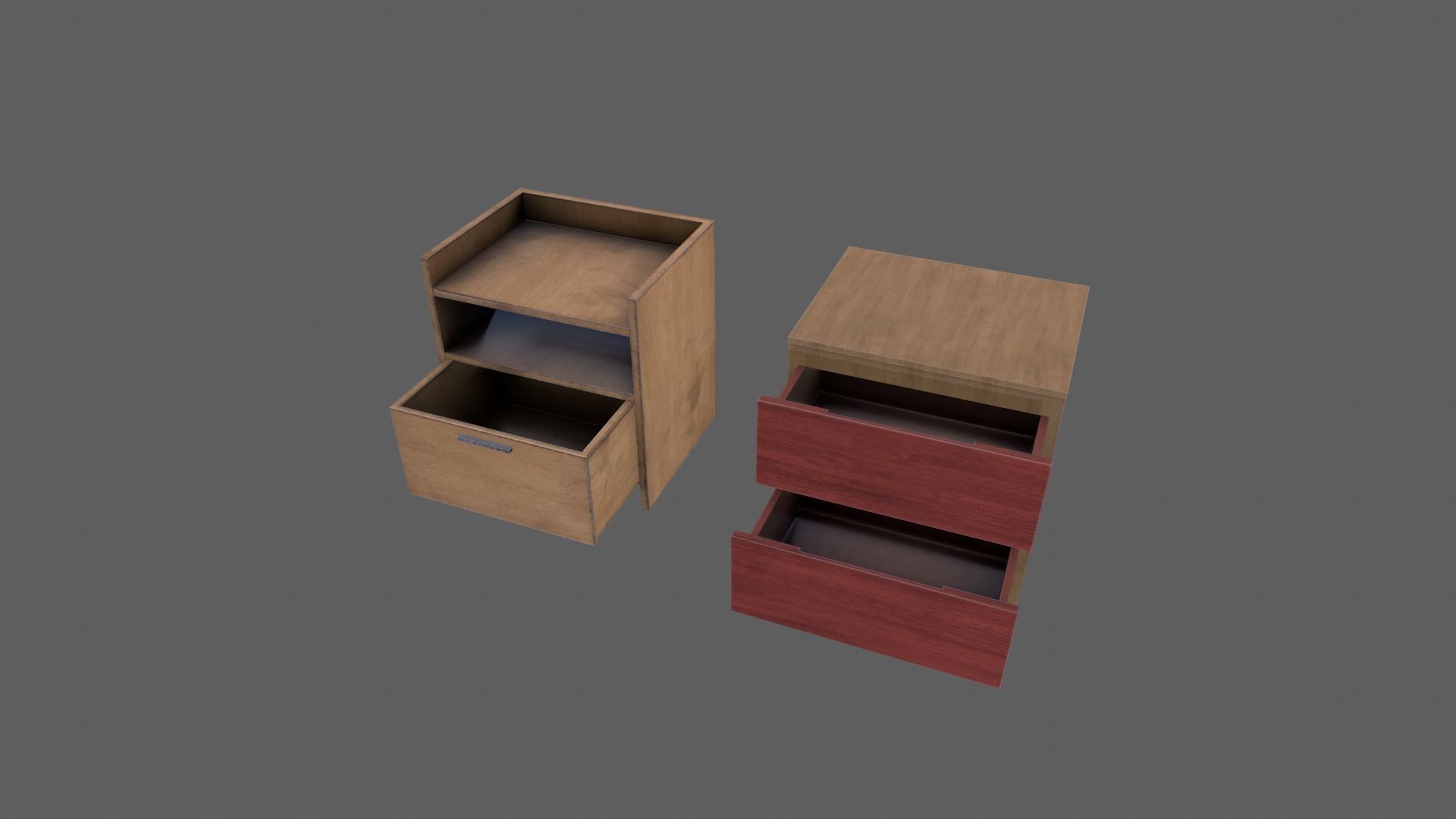 Wood bedside tables Low-poly 3D model_2