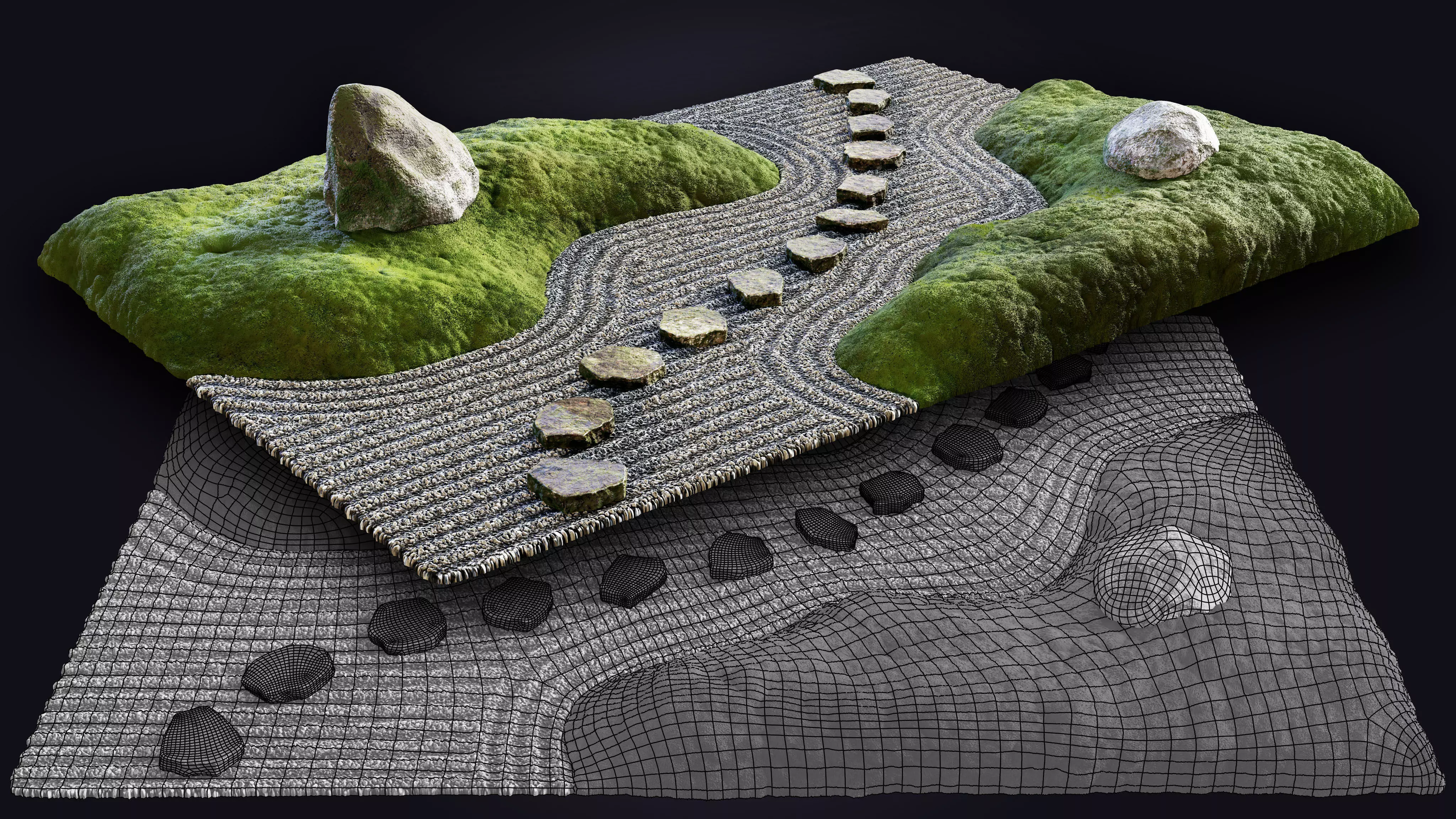 Lowpoly Japanese Rock - Zen - Garden 02 Low-poly 3D model_0