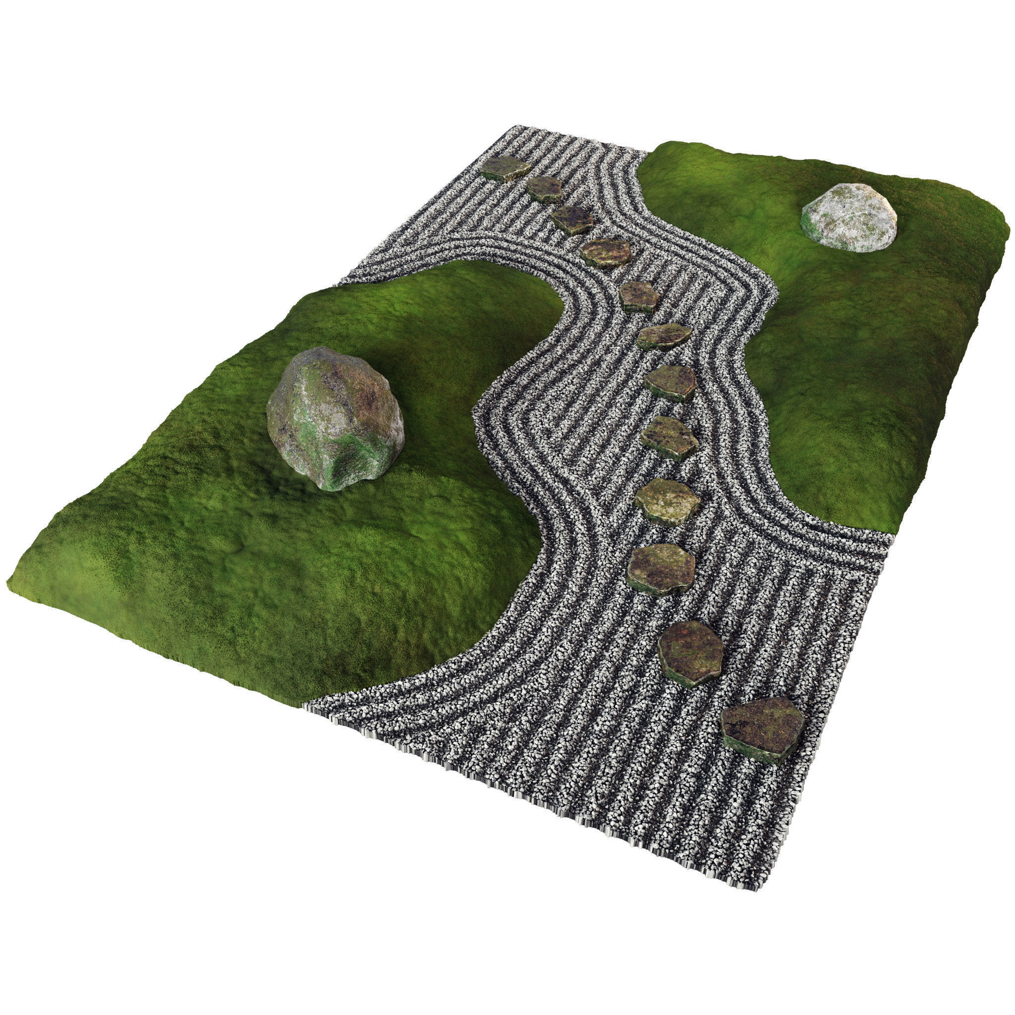 Lowpoly Japanese Rock - Zen - Garden 02 Low-poly 3D model_8