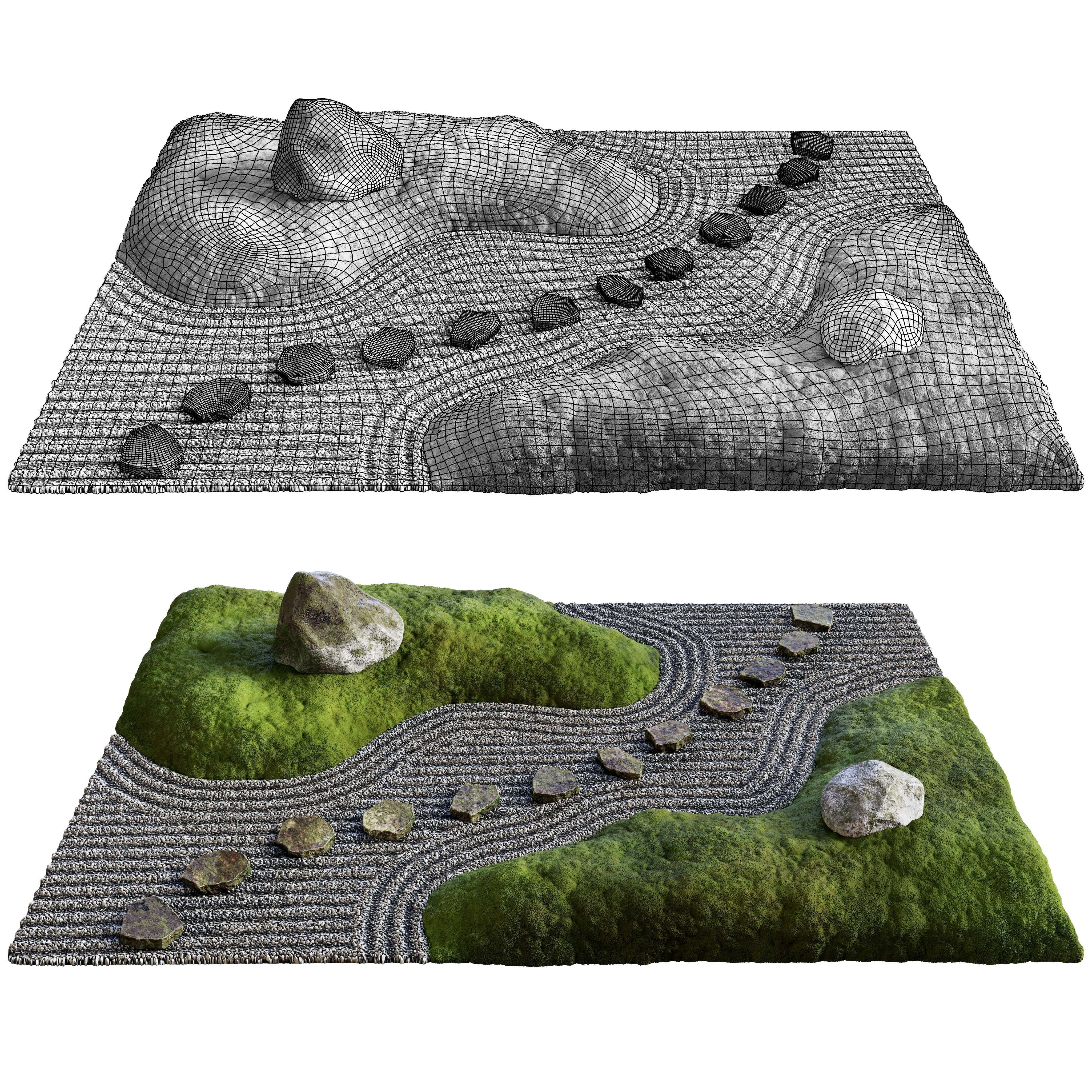Lowpoly Japanese Rock - Zen - Garden 02 Low-poly 3D model_6