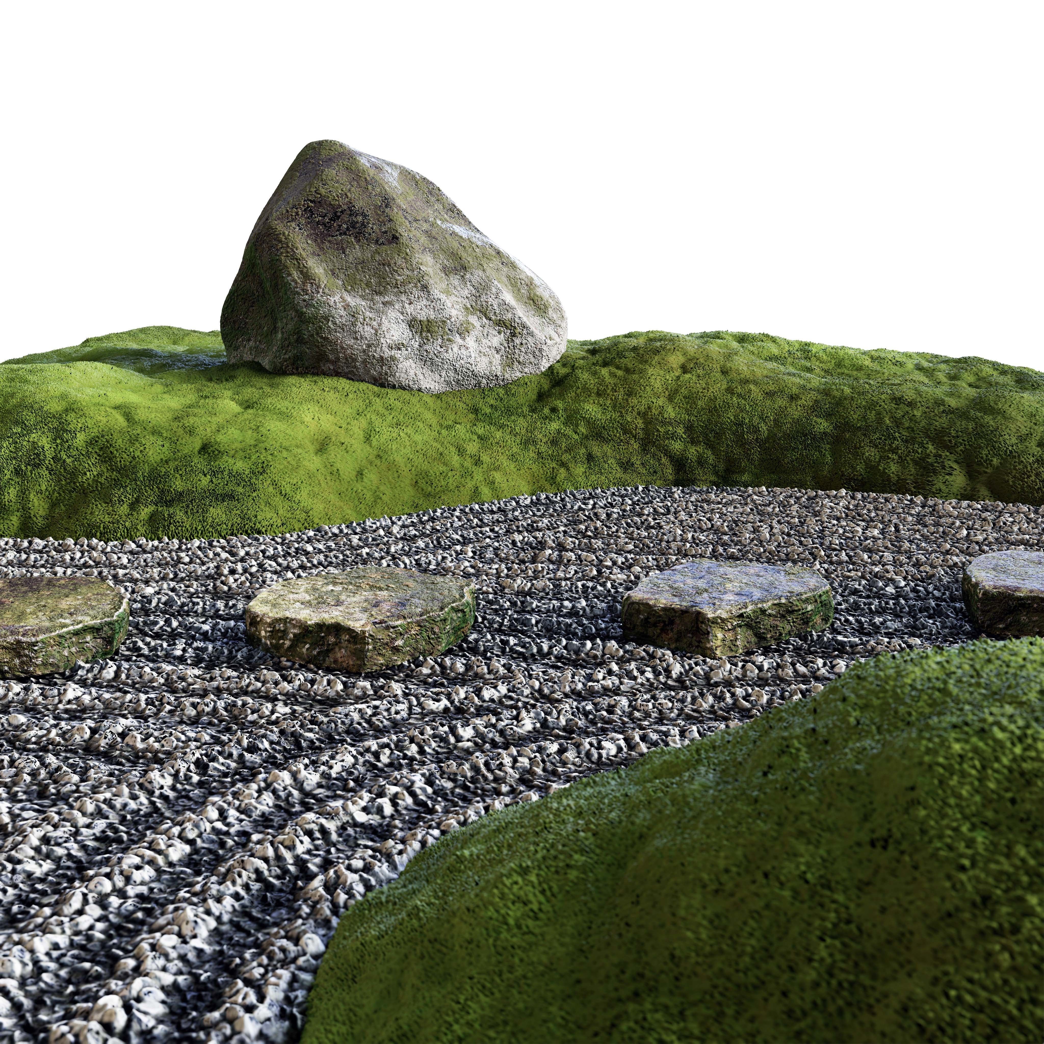 Lowpoly Japanese Rock - Zen - Garden 02 Low-poly 3D model_11