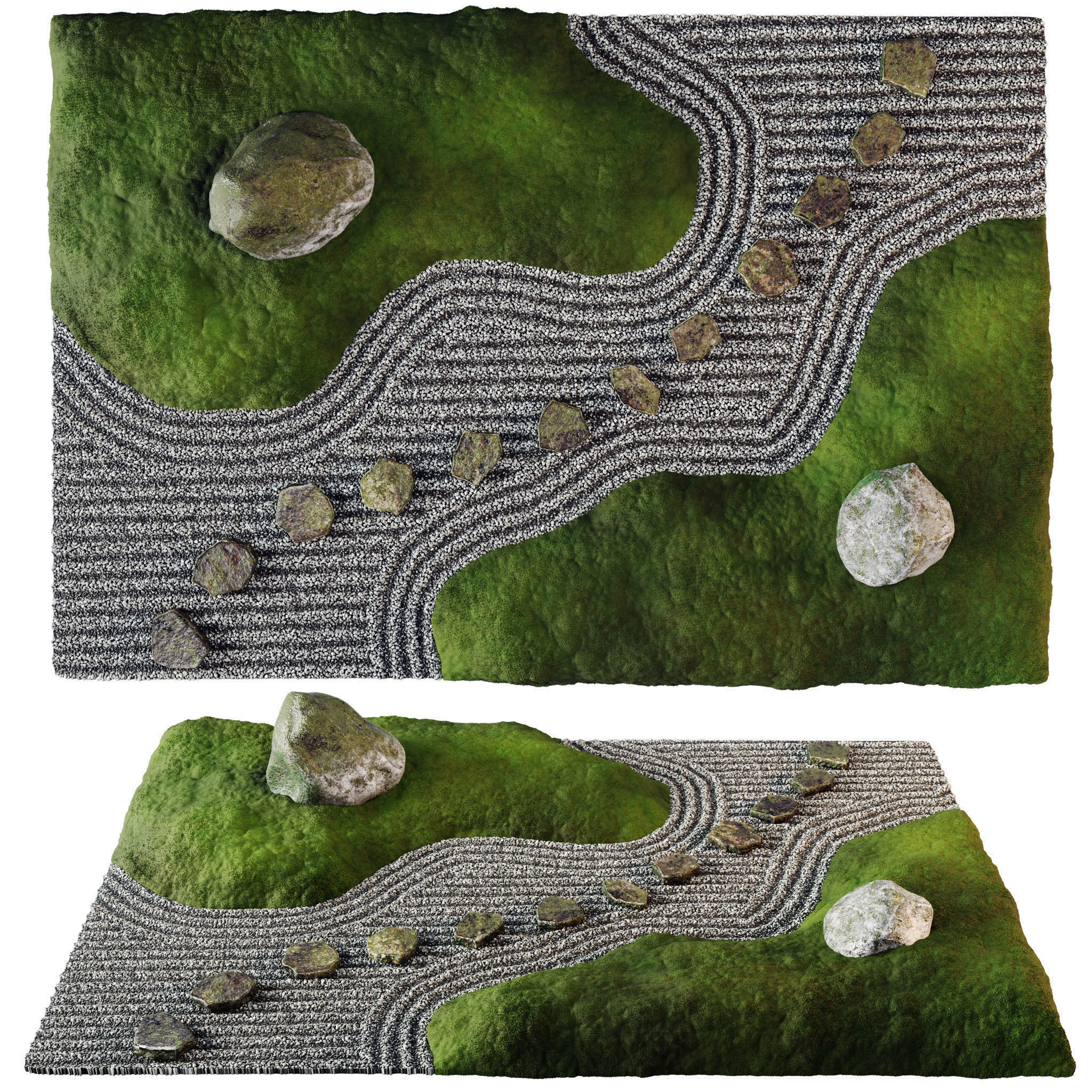 Lowpoly Japanese Rock - Zen - Garden 02 Low-poly 3D model_5