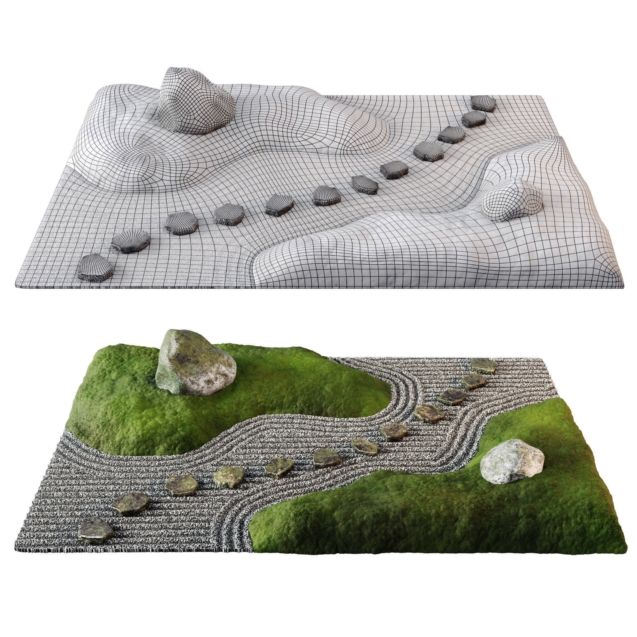 Lowpoly Japanese Rock - Zen - Garden 02 Low-poly 3D model_7