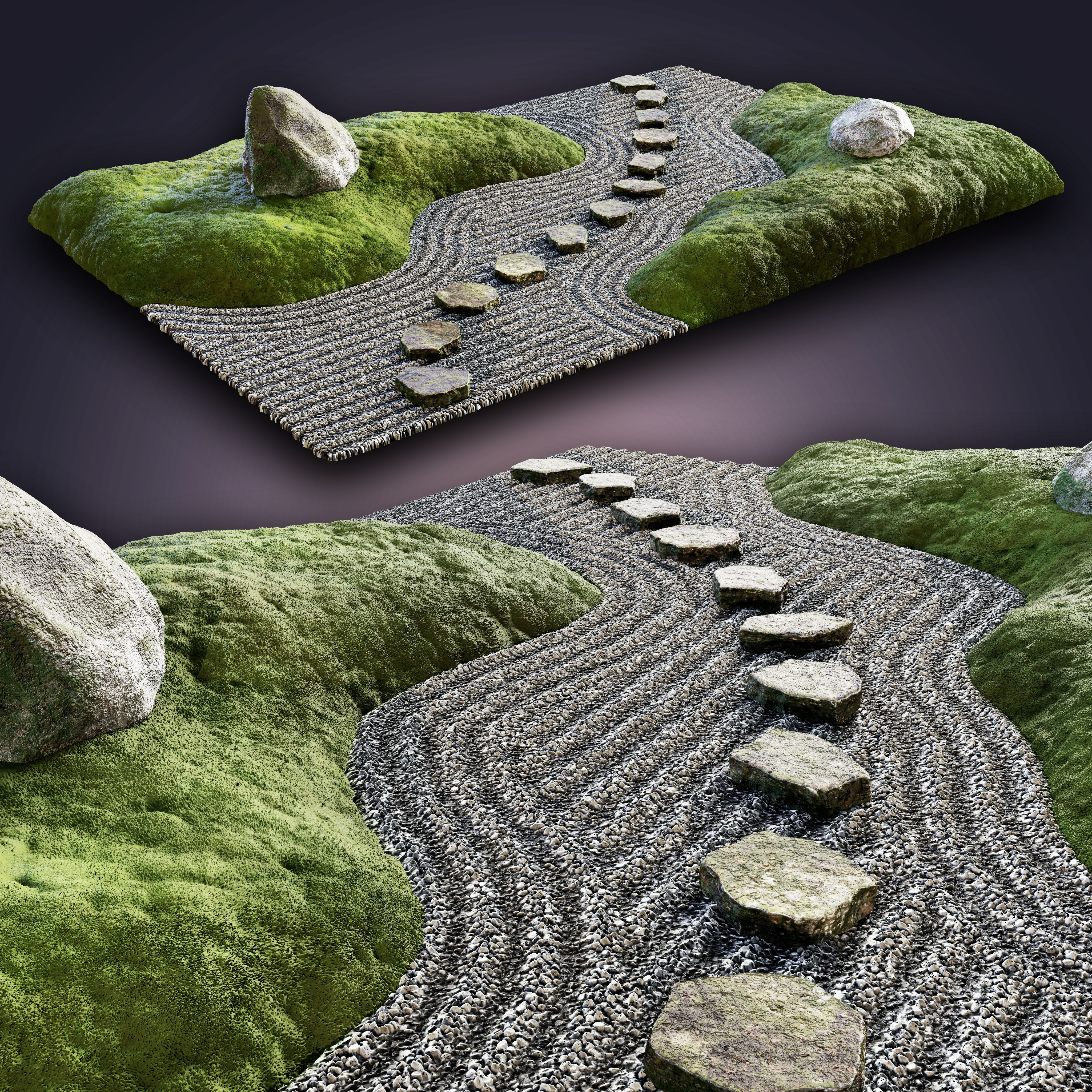 Lowpoly Japanese Rock - Zen - Garden 02 Low-poly 3D model_4
