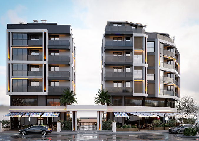 my two block apartment project 3D model 3