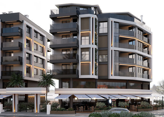 my two block apartment project 3D model 2